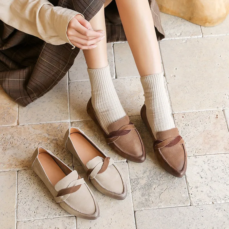 Handmade Soft Leather Flats Shoes For Women Slip On Dress Shoes in Gray/Brown