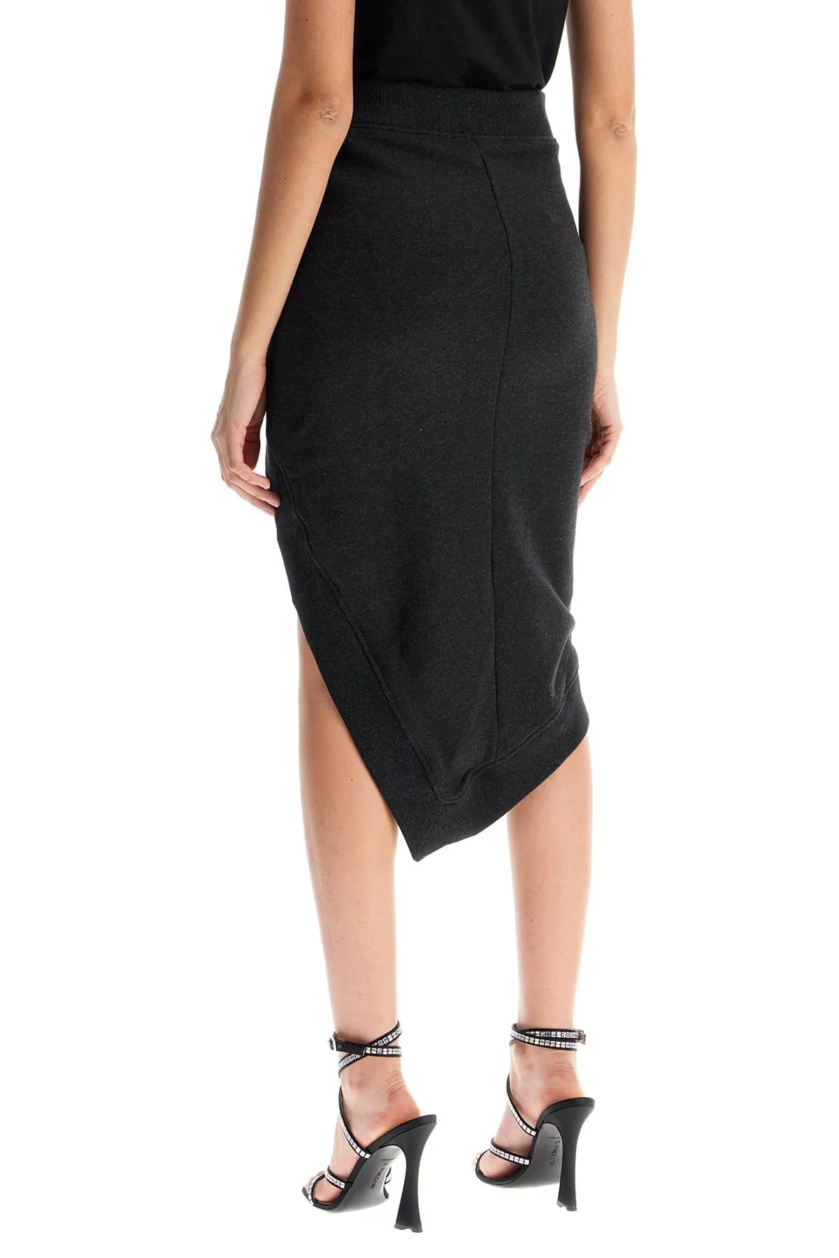 High-waisted Asymmetrical Midi Skirt In Faded Black Cotton