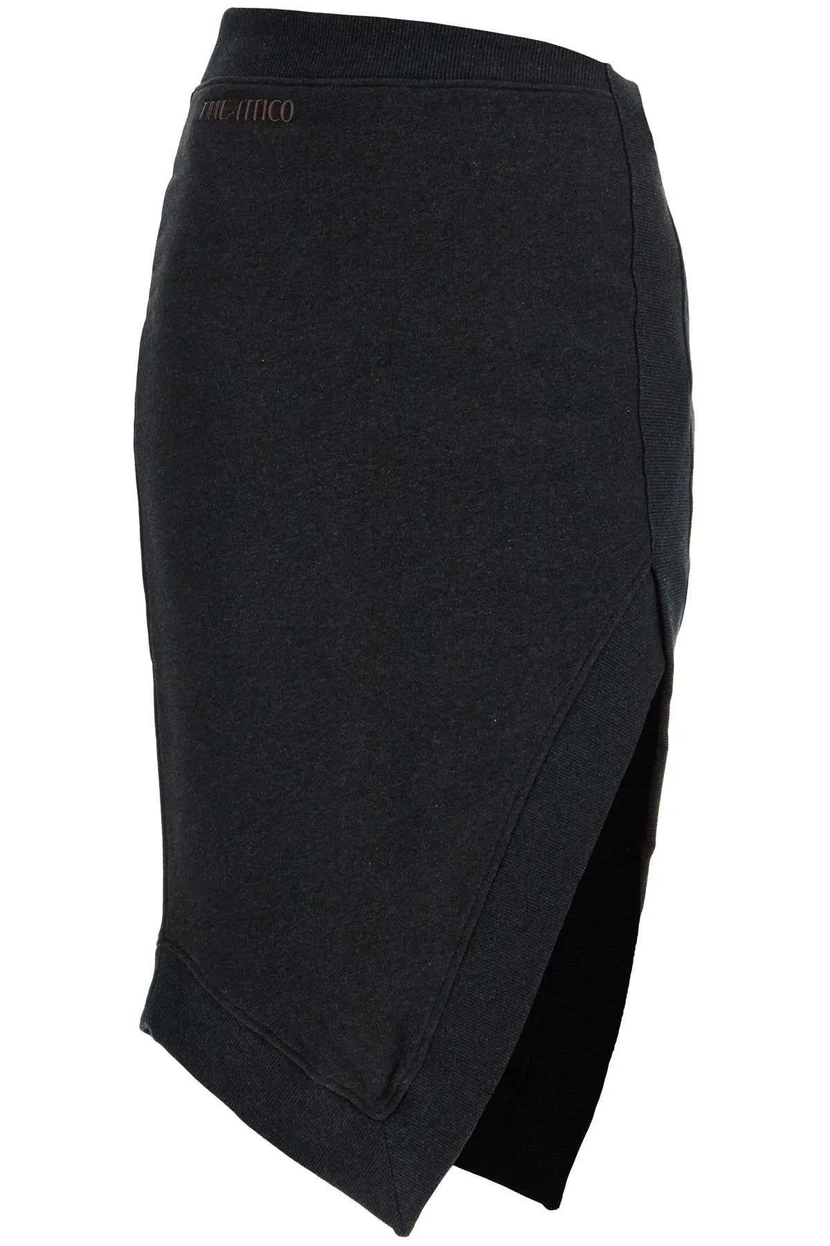 High-waisted Asymmetrical Midi Skirt In Faded Black Cotton