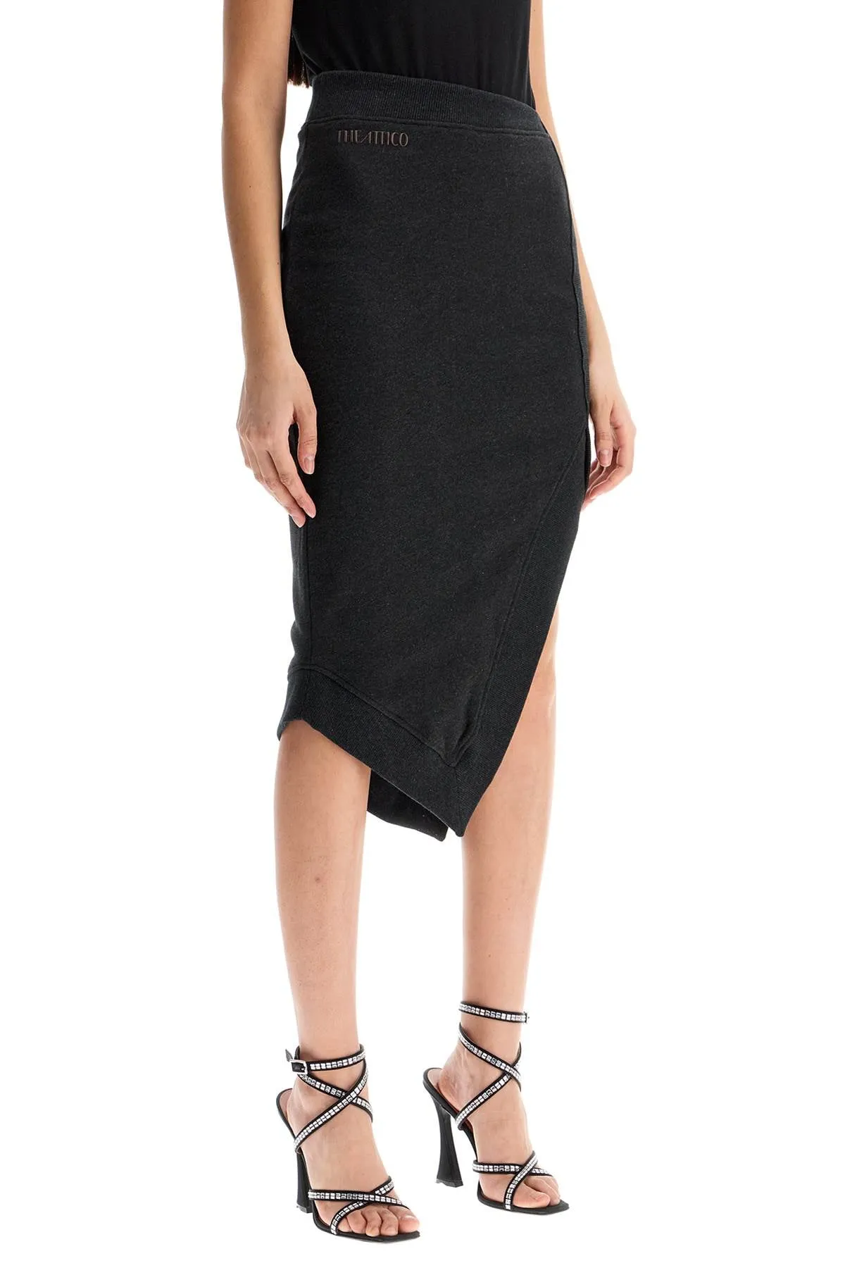 High-waisted Asymmetrical Midi Skirt In Faded Black Cotton