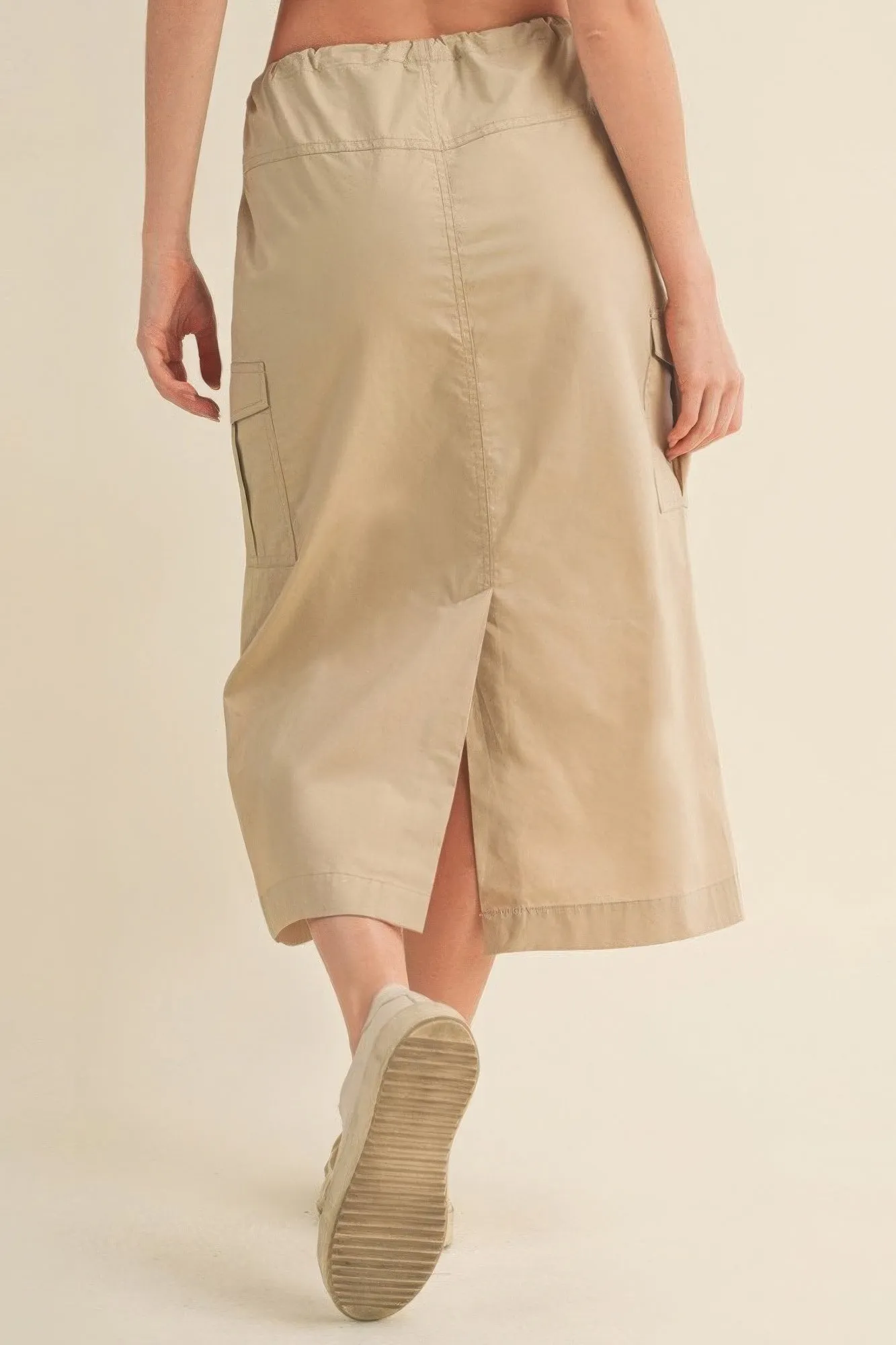 High-Waisted Drawstring Cargo Midi Skirt for Women