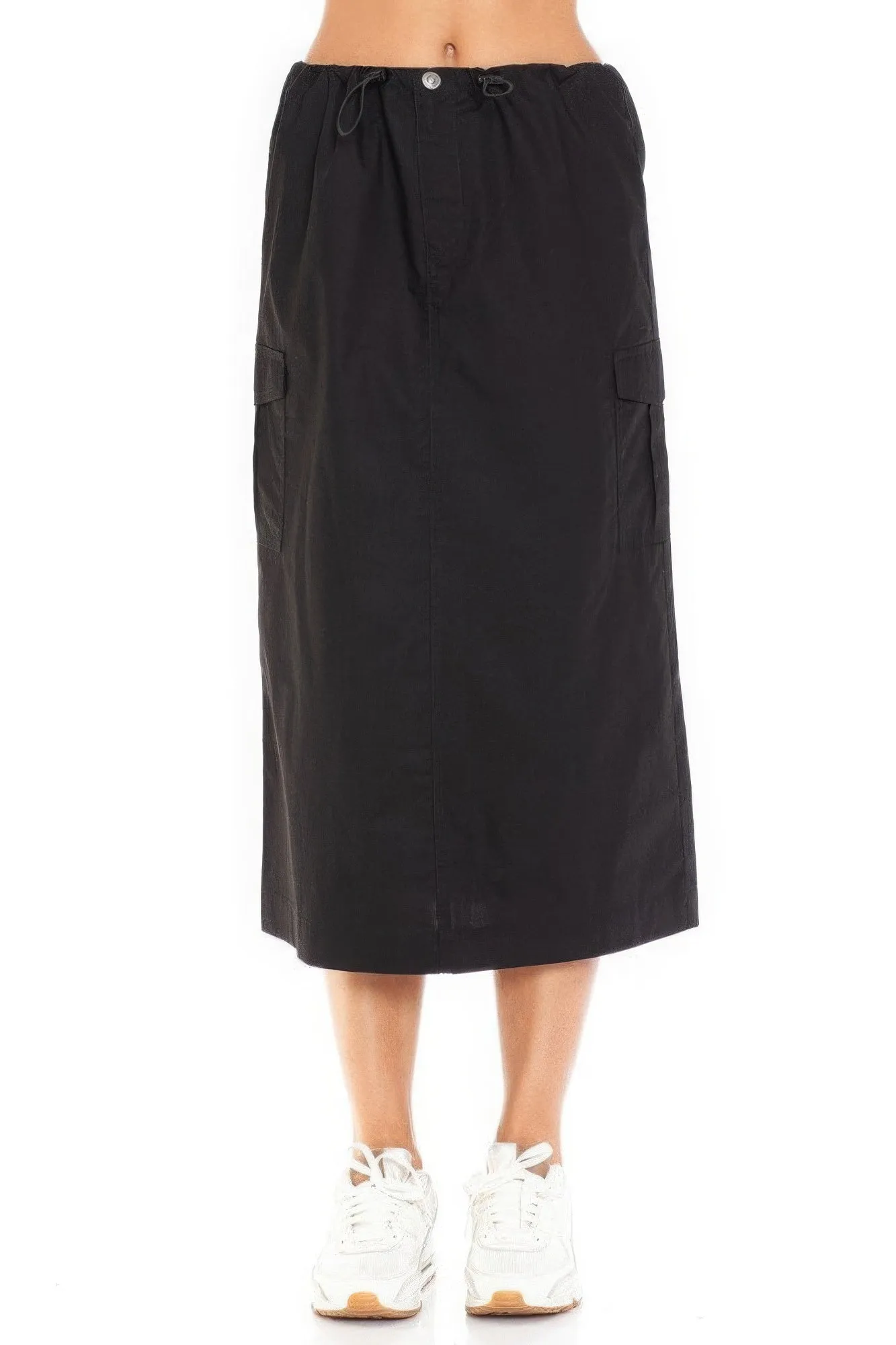 High-Waisted Drawstring Cargo Midi Skirt for Women