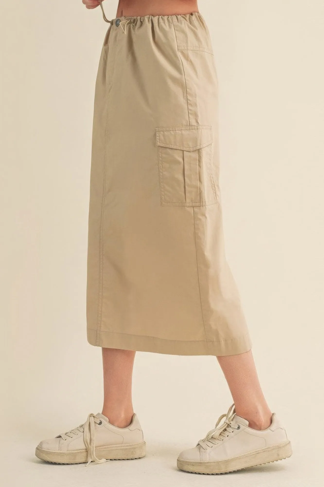 High-Waisted Drawstring Cargo Midi Skirt for Women