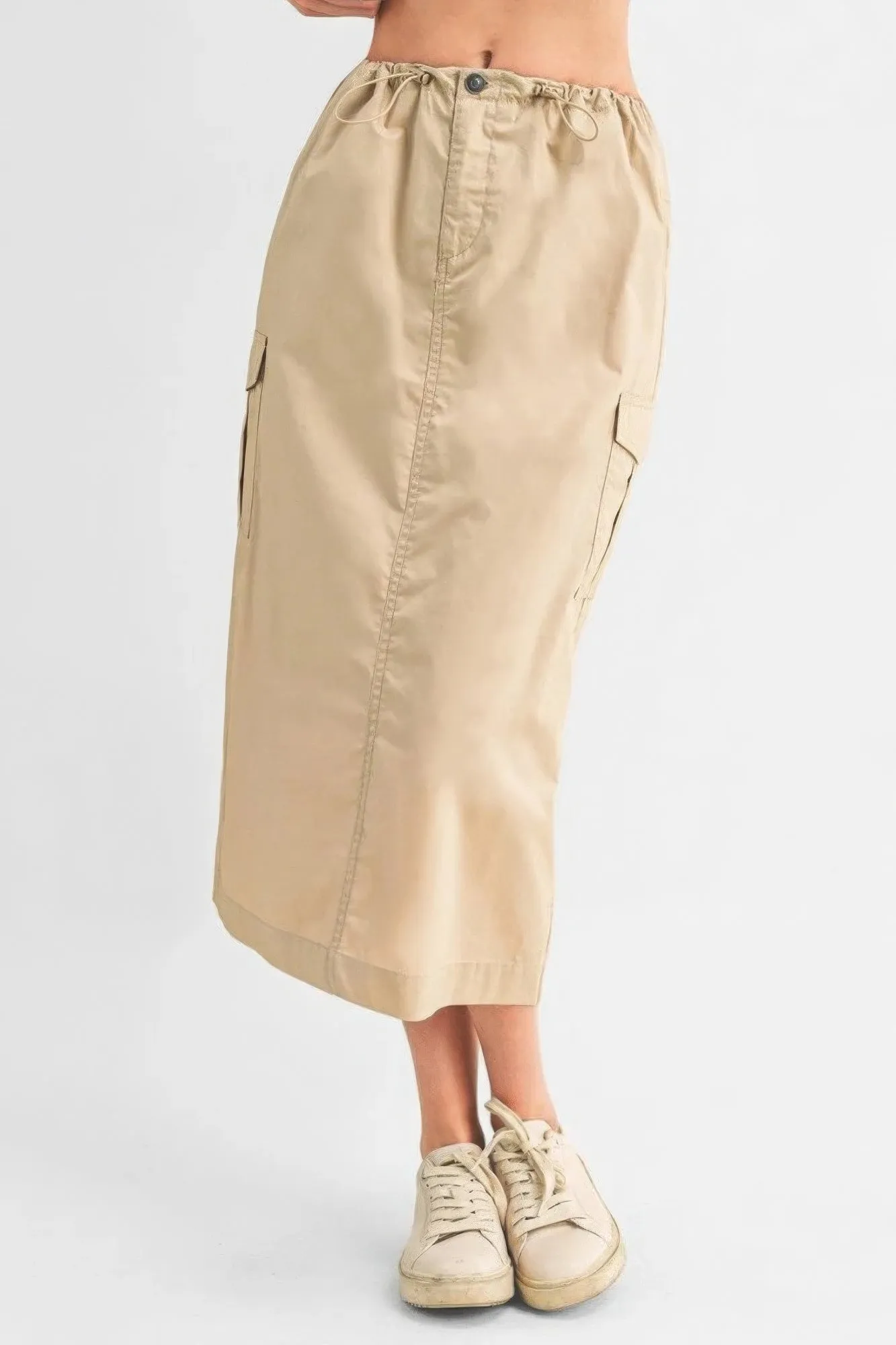 High-Waisted Drawstring Cargo Midi Skirt for Women