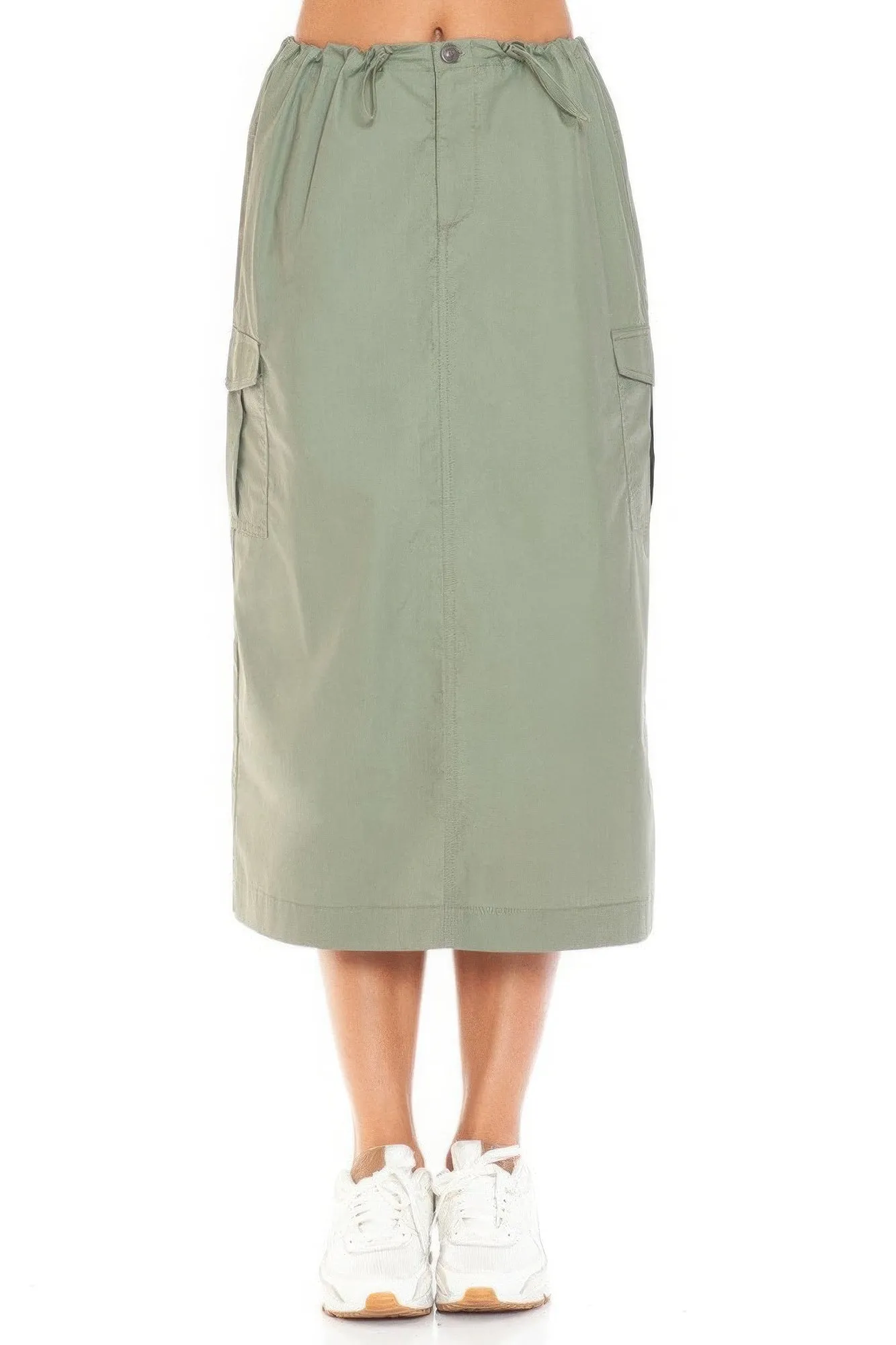 High-Waisted Drawstring Cargo Midi Skirt for Women