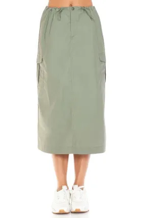 High-Waisted Drawstring Cargo Midi Skirt for Women