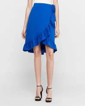 High Waisted Wrap Midi Skirt in Cobalt Blue