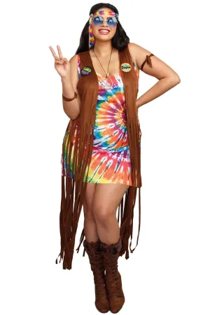 Hippie Hottie Womens Plus Size Fancy Dress Costume