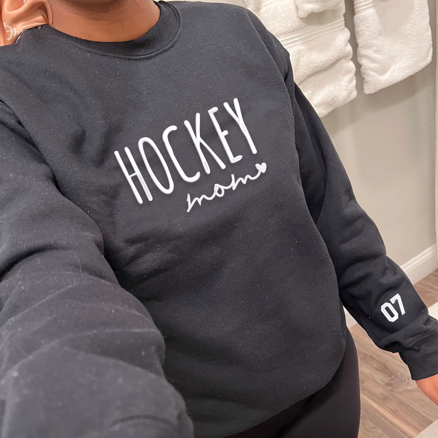 Hockey Mom Sweatshirt or Hoodie with Embroidered Gift for Hockey Mom