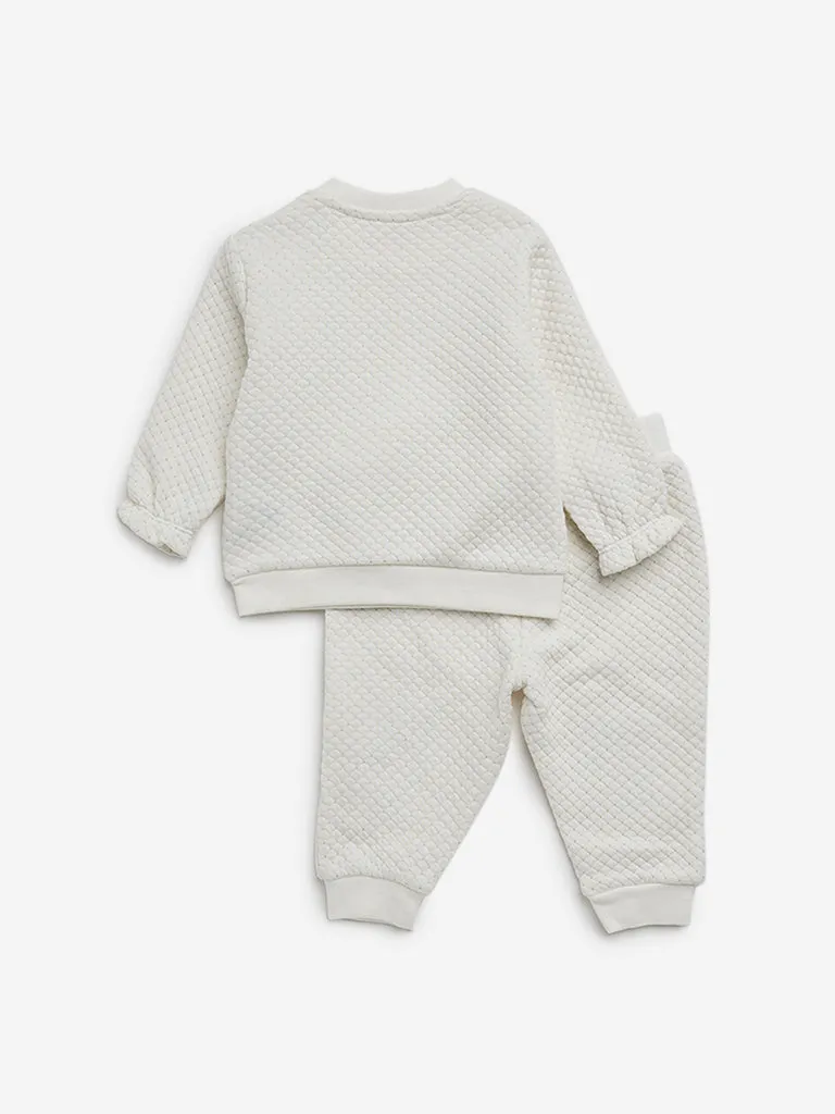 HOP Baby Off-White Cotton Blend Sweatshirt and Joggers Set