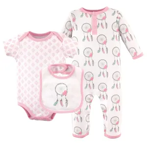 Hudson Baby Cotton Coverall, Bodysuit and Bib Set, Dream Catcher