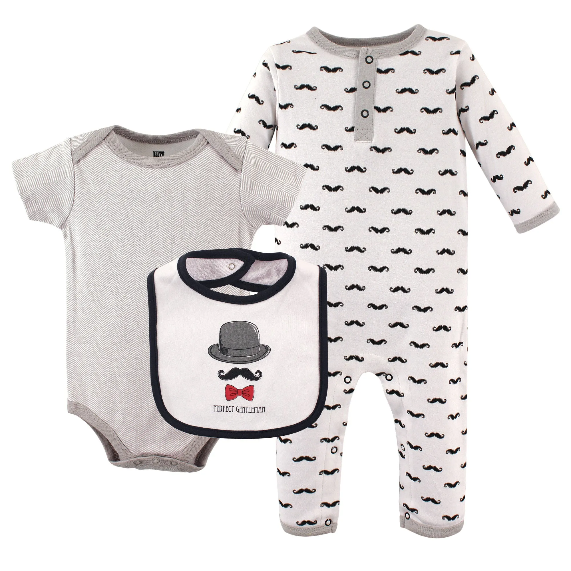 Hudson Baby Cotton Coverall, Bodysuit and Bib Set, Gentlemen