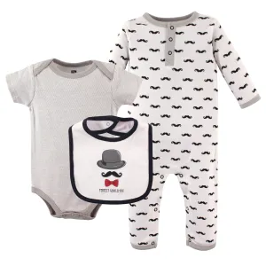 Hudson Baby Cotton Coverall, Bodysuit and Bib Set, Gentlemen