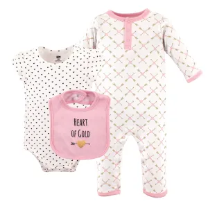 Hudson Baby Cotton Coverall, Bodysuit and Bib Set, Heart