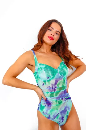 In The Mesh - Blue Green Mesh Printed Bodysuit