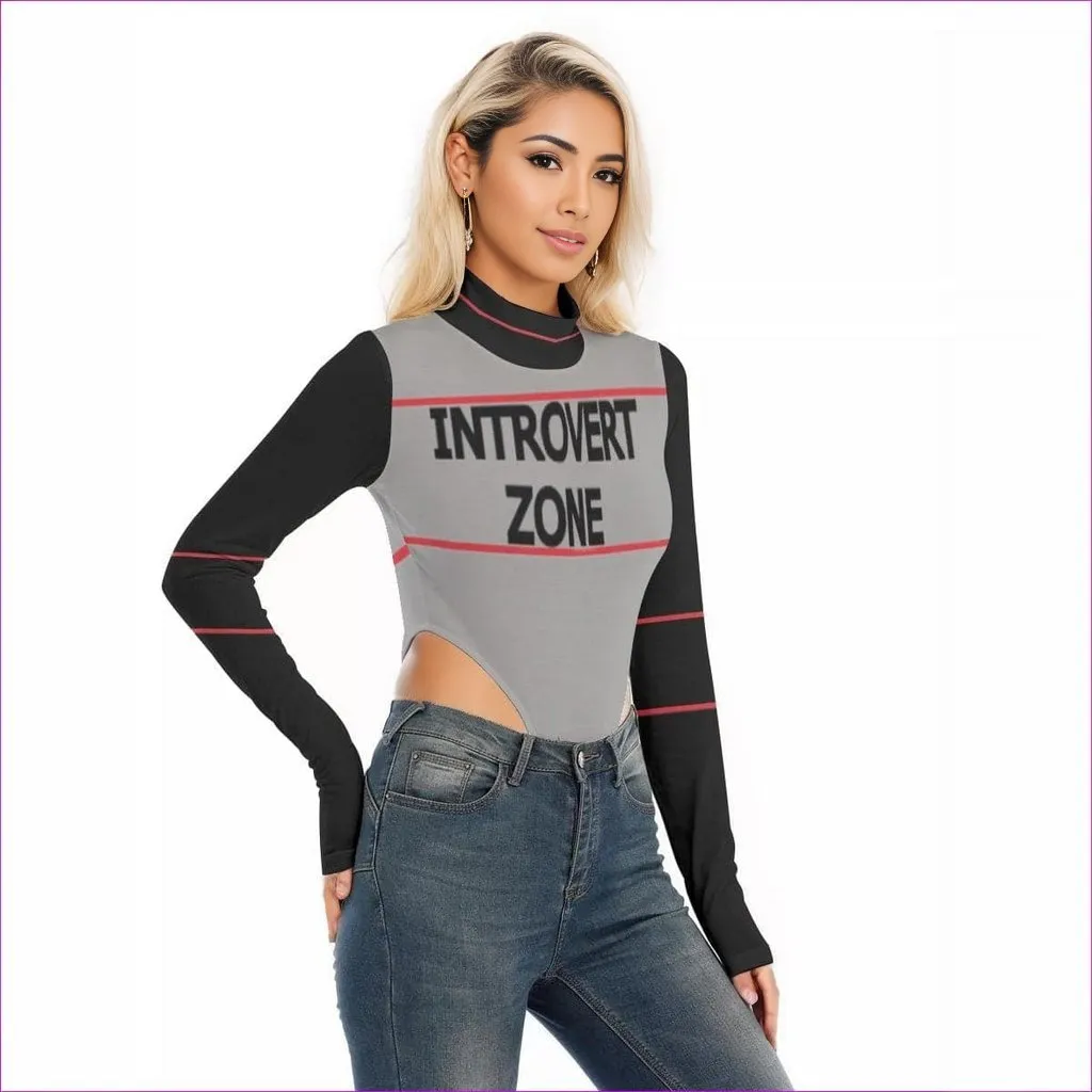 Introvert Zone Womens Turtleneck Long Sleeve Bodysuit