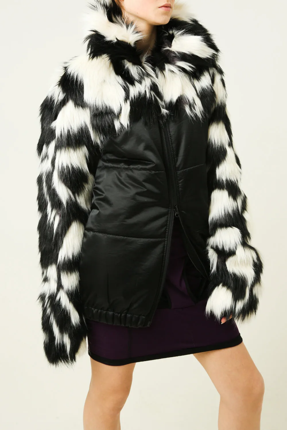 Jacket with faux fur trim on top