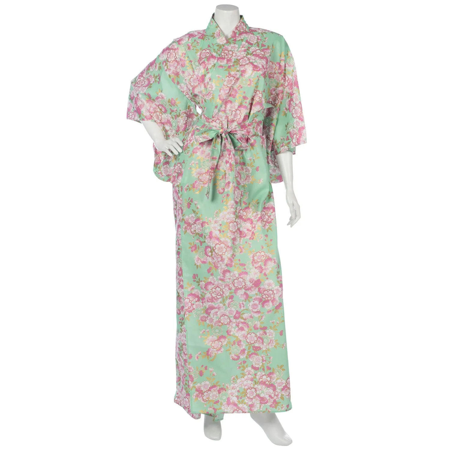 Jade Green Cherry Blossom Long Japanese Kimono