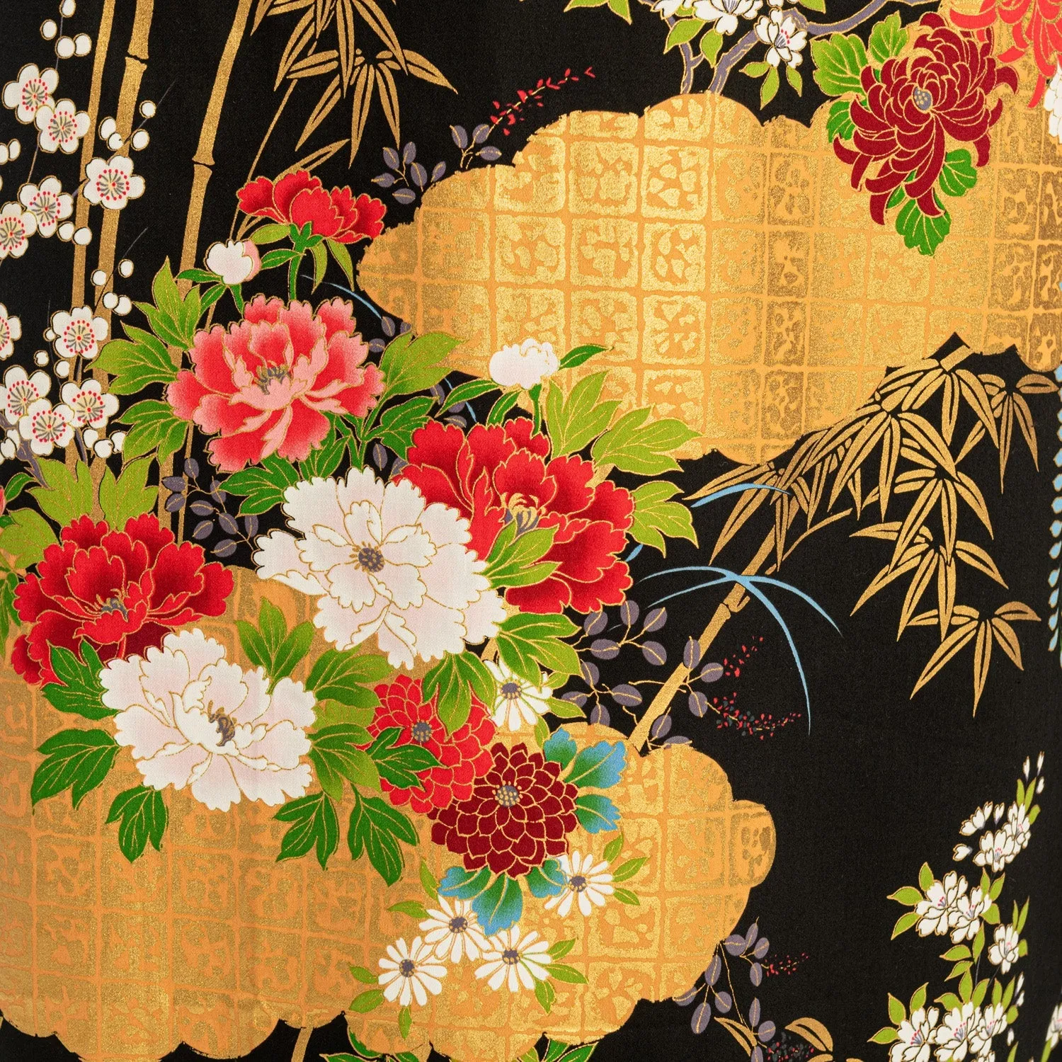 Japanese Kimono Floral Print Long Black XL