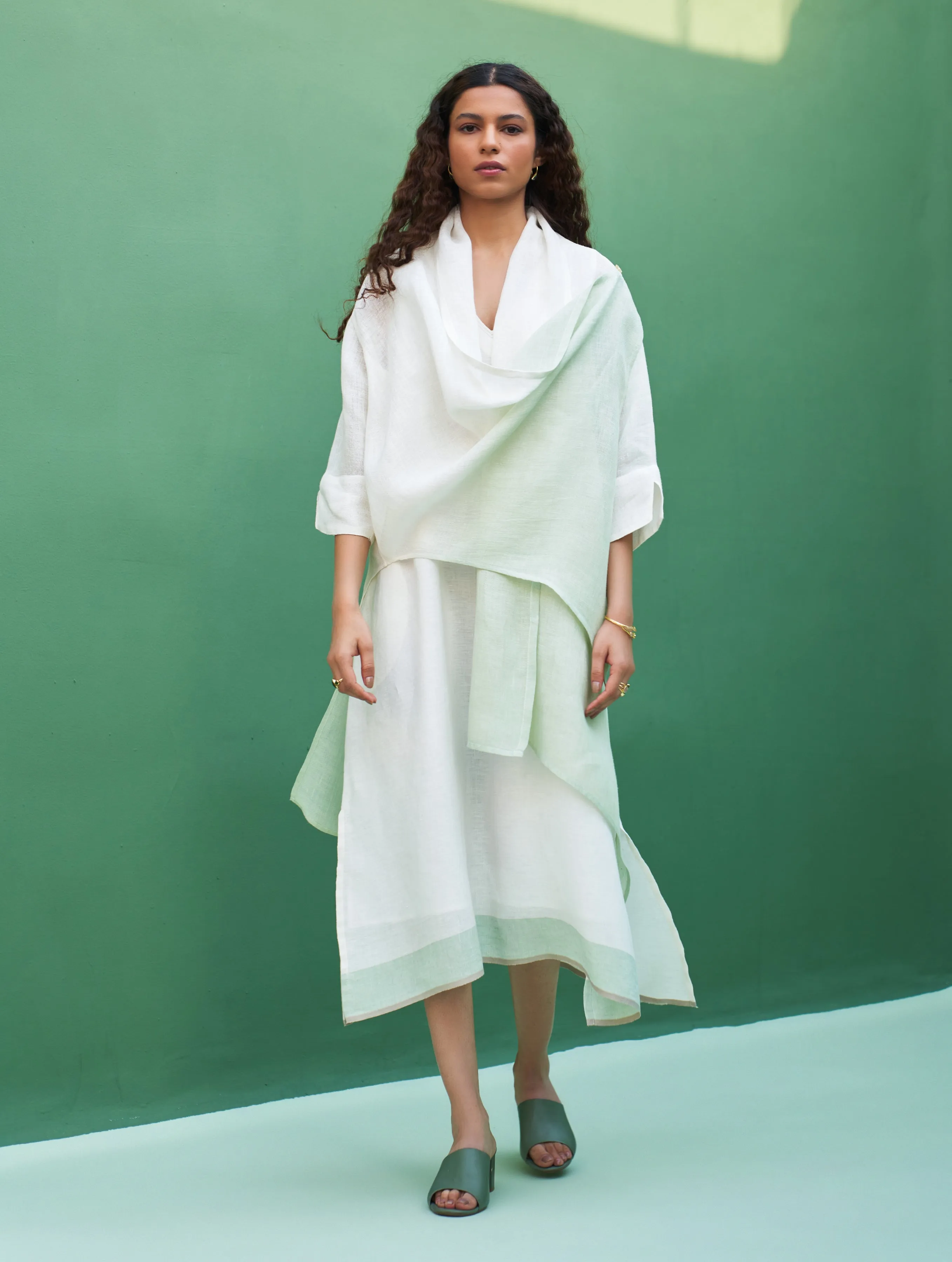 Jin Linen Dress With Overlay - Ivory