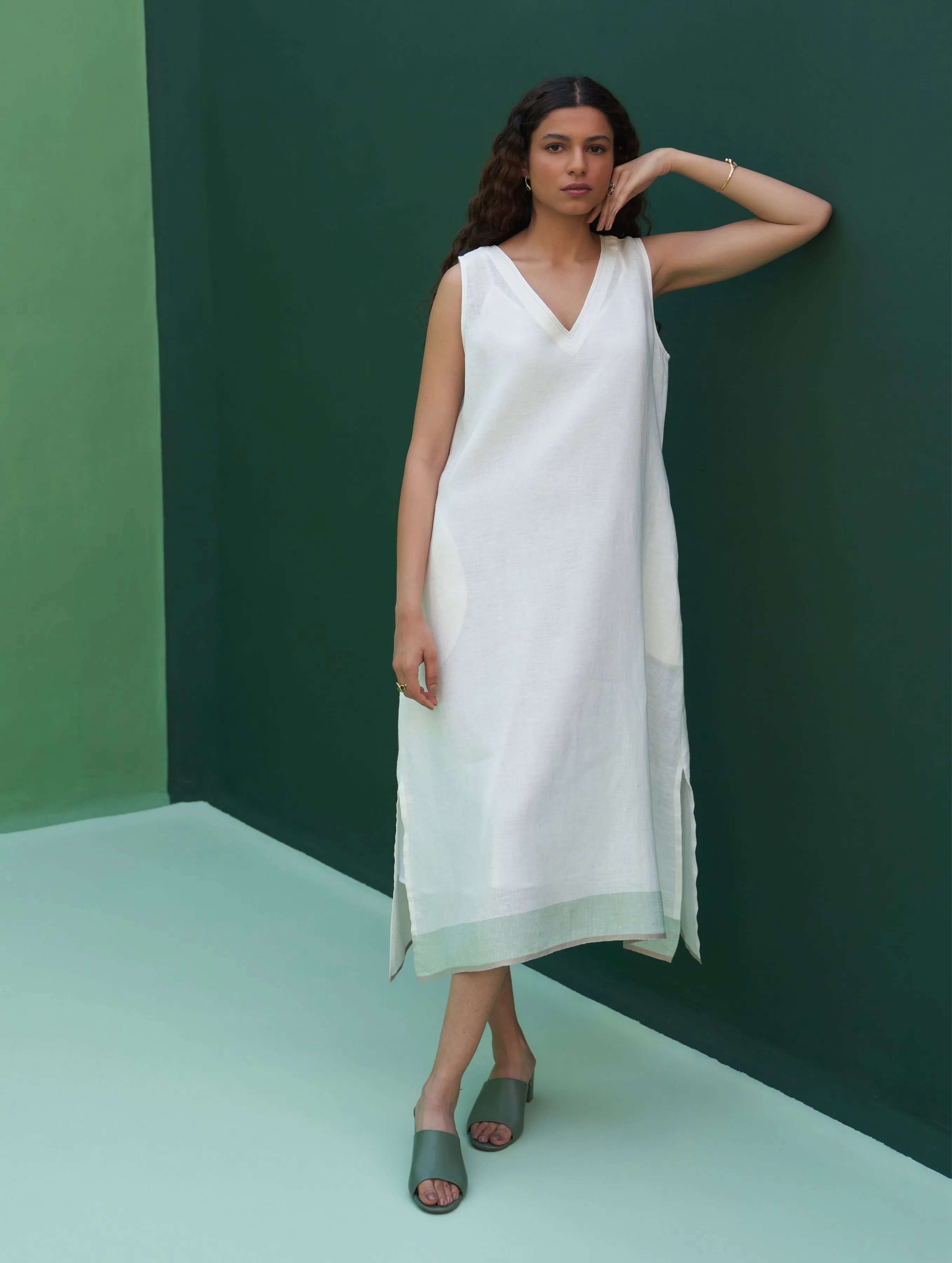 Jin Linen Dress With Overlay - Ivory