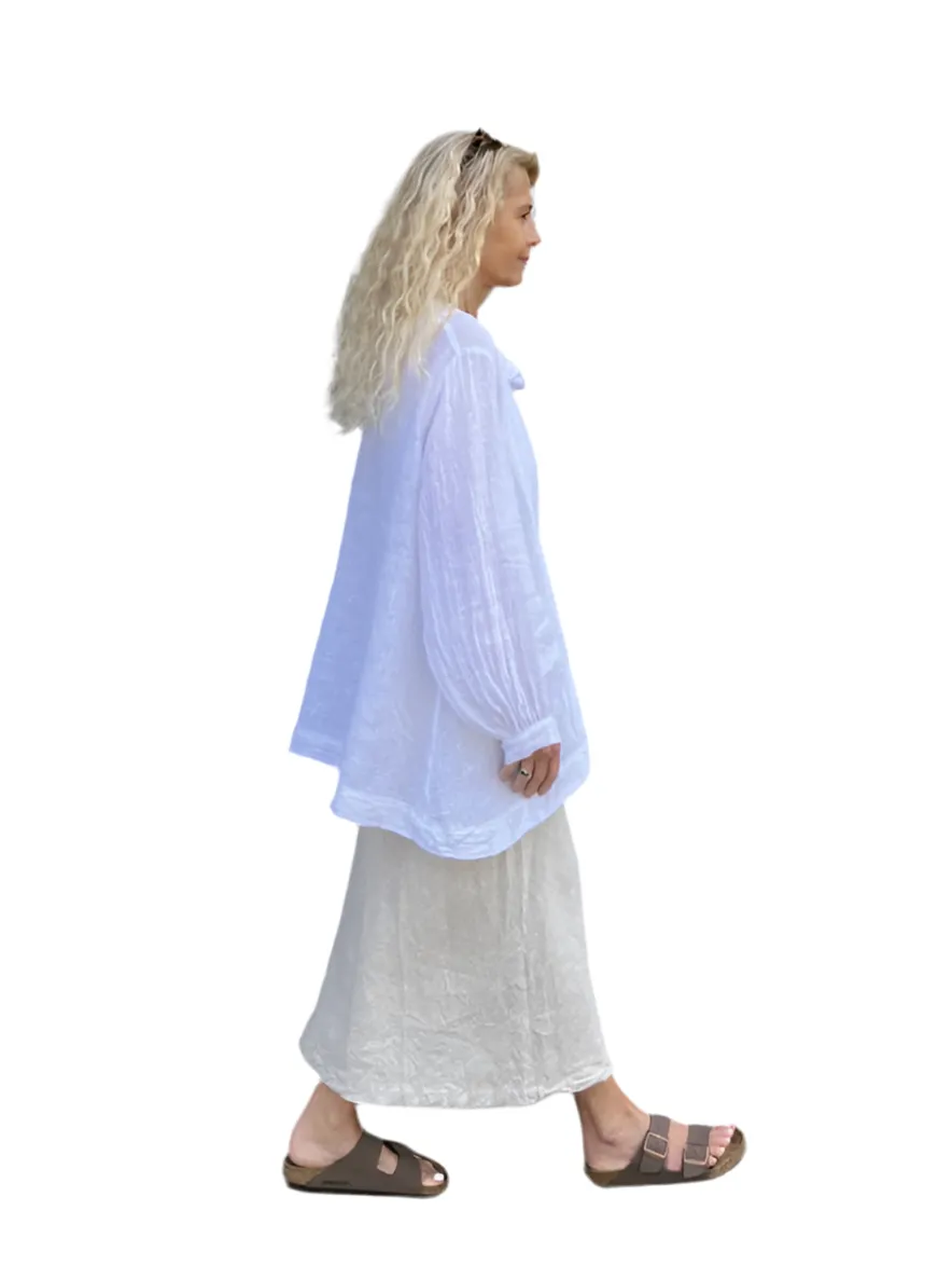 Jiva Luna Loose Sleeve Top - White Gauze Linen