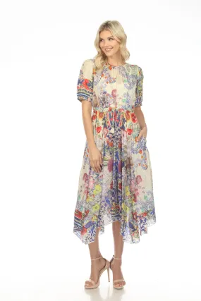 Johnny Was Wild Shimeka Silk Floral Asymmetrical Midi Slip Dress Boho Chic C34822