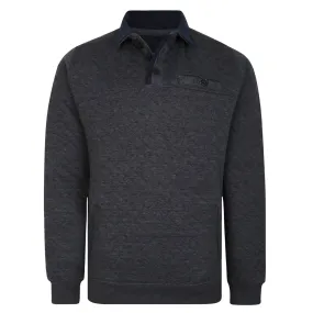 Kam Quilted Quarter Button Sweater - KBS 7050 - Charcoal