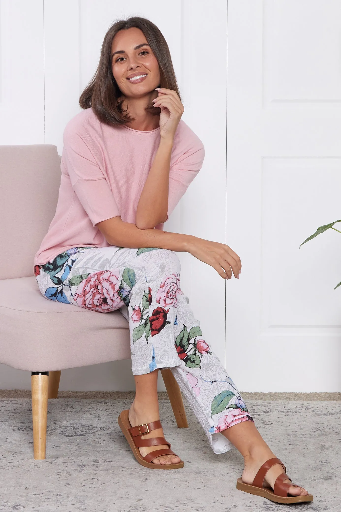 Kiana Linen Pants  - White Floral