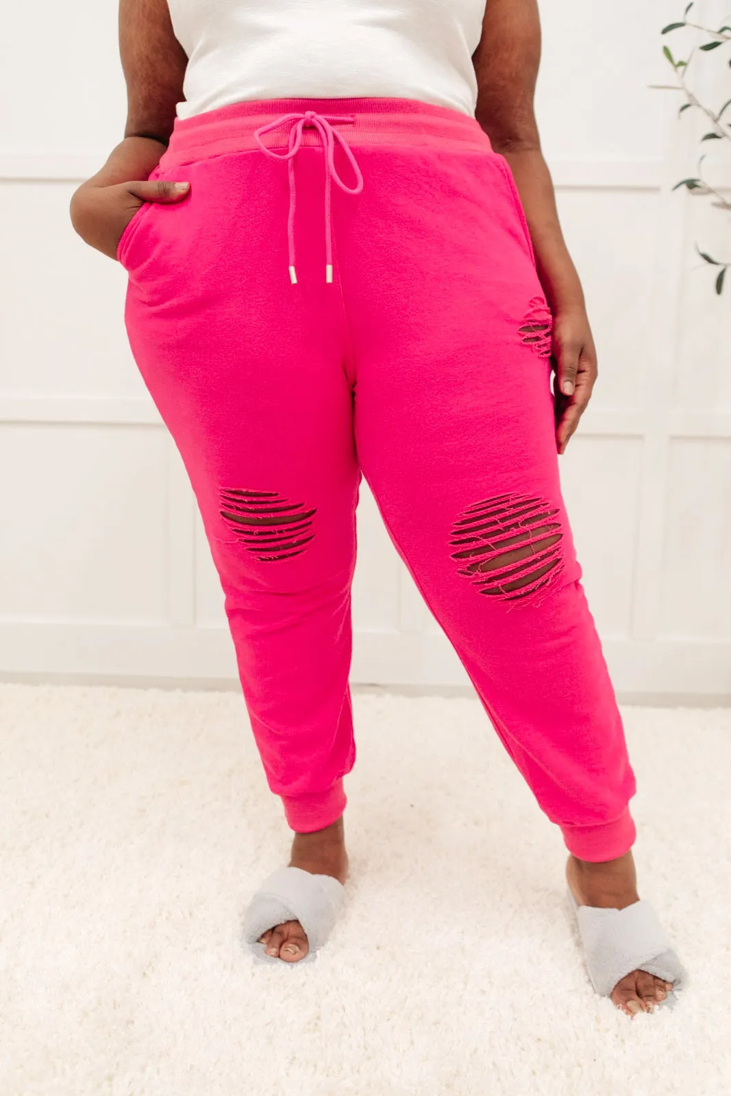 Kick Back Distressed Joggers Hot Pink