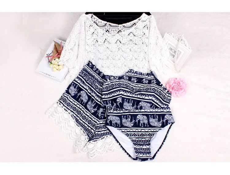 Lace Overall  Shorts  Bikini  4 Pieces Set