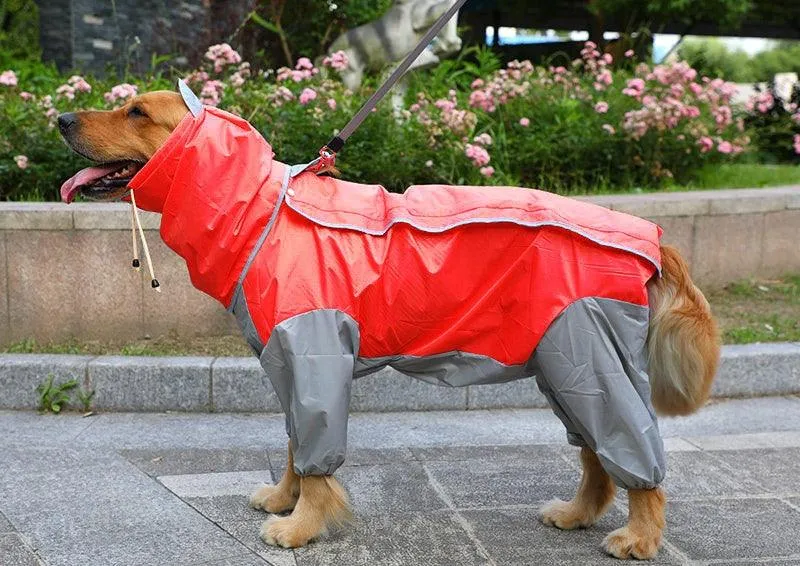 Large Dog Waterproof Four-Legged Golden Fur Raincoat