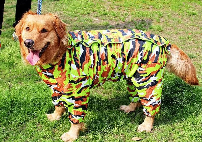 Large Dog Waterproof Four-Legged Golden Fur Raincoat