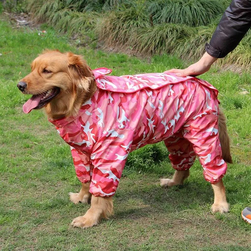 Large Dog Waterproof Four-Legged Golden Fur Raincoat