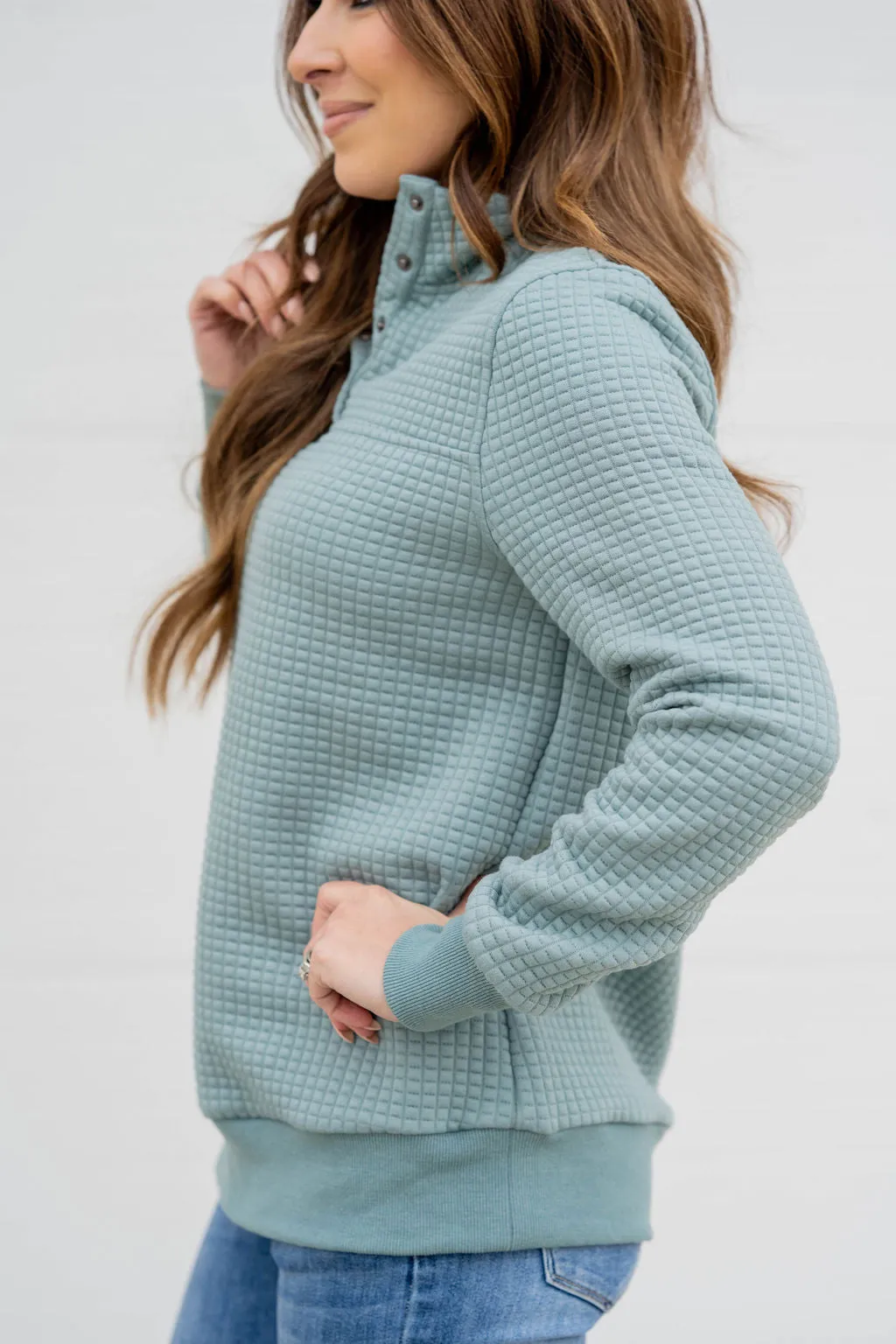 Large Quilted Button Accent Pullover