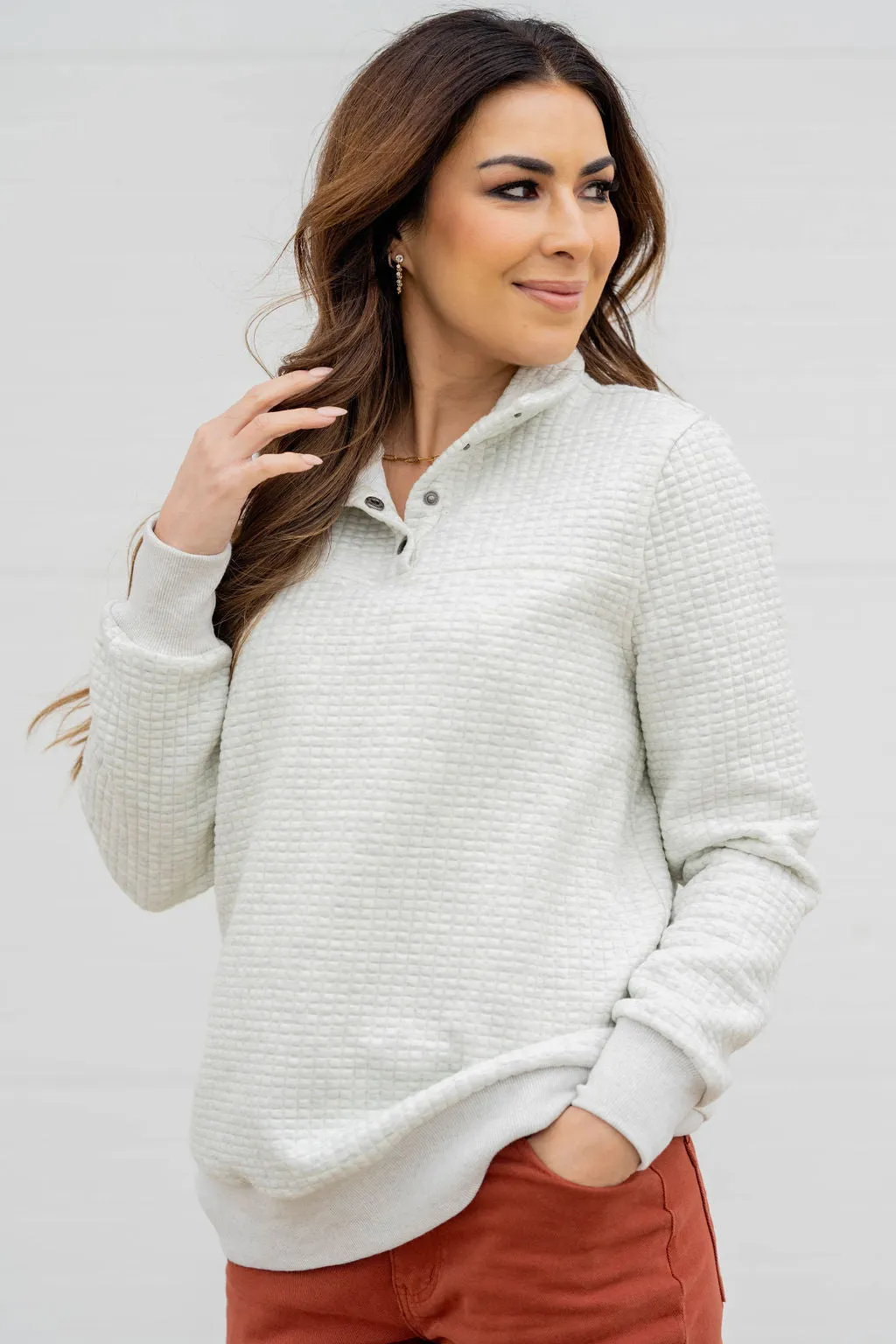 Large Quilted Button Accent Pullover