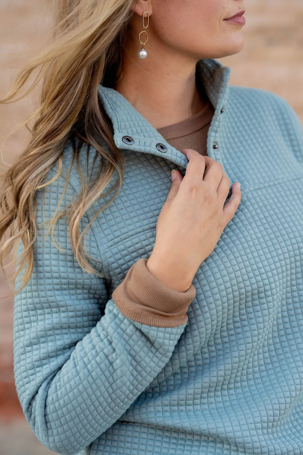 Large Quilted Button Accent Pullover