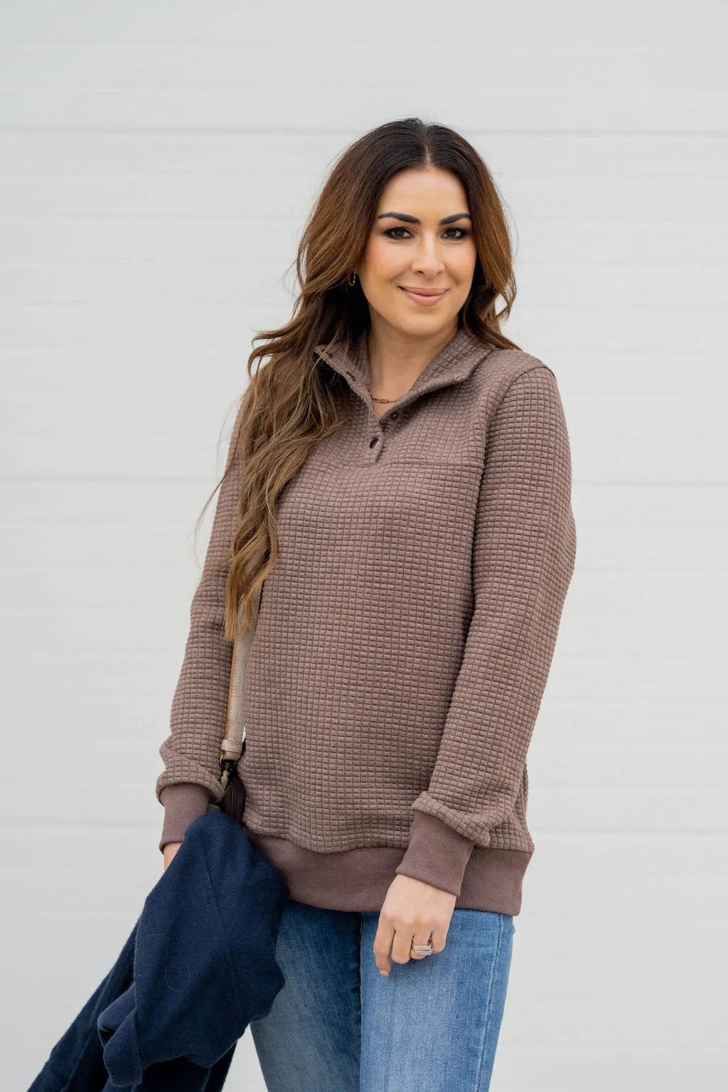 Large Quilted Button Accent Pullover