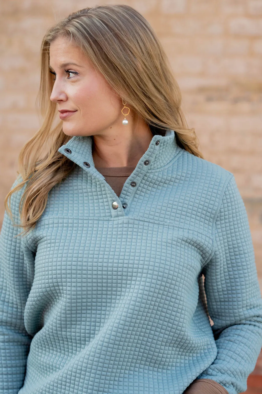 Large Quilted Button Accent Pullover