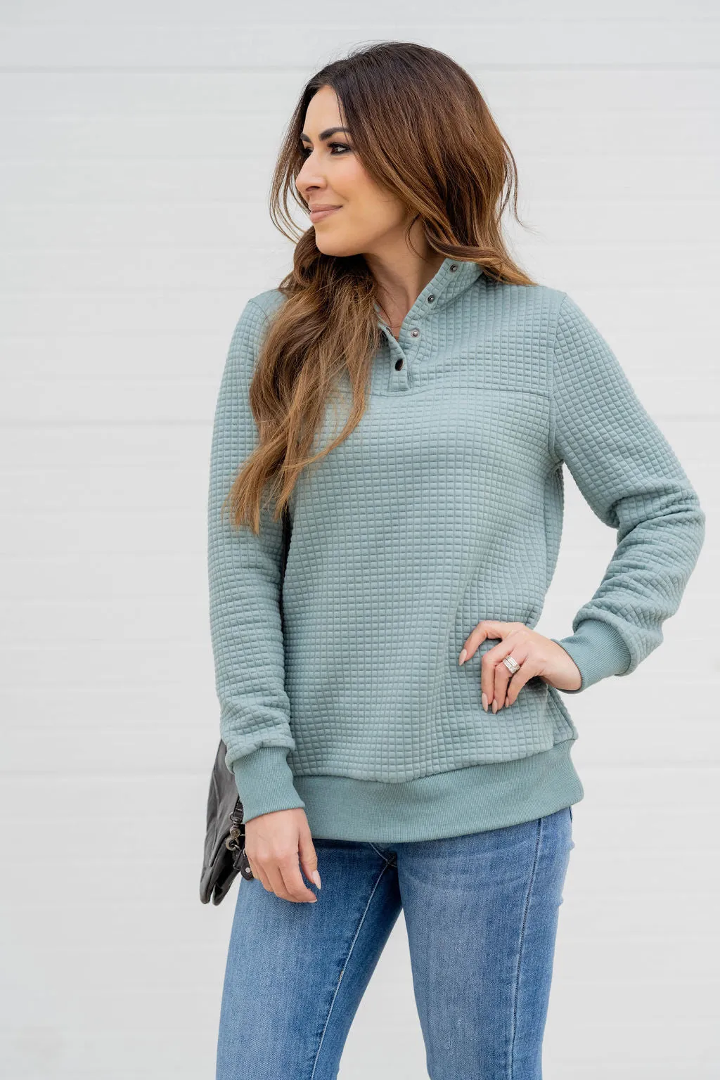 Large Quilted Button Accent Pullover