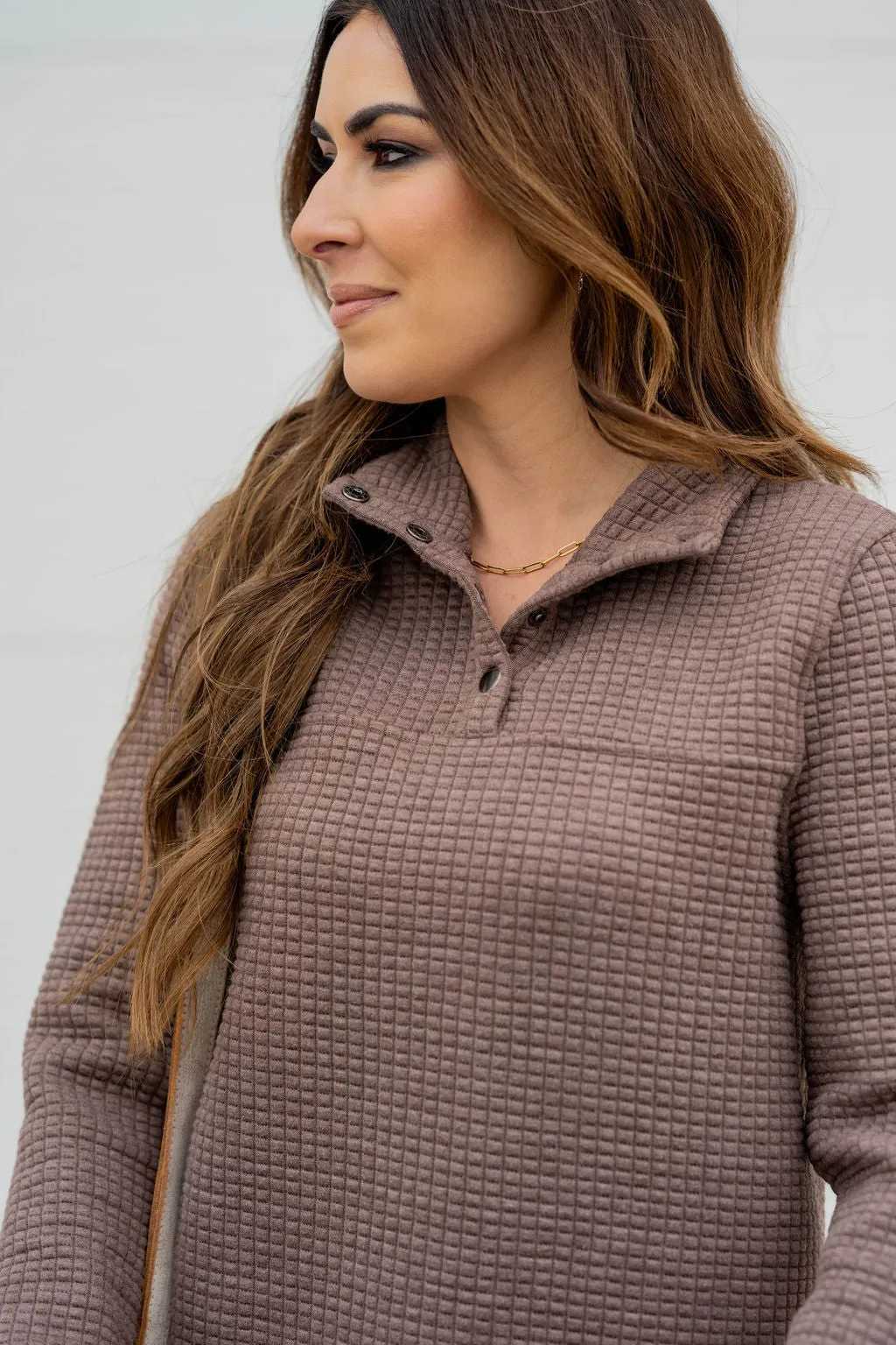 Large Quilted Button Accent Pullover