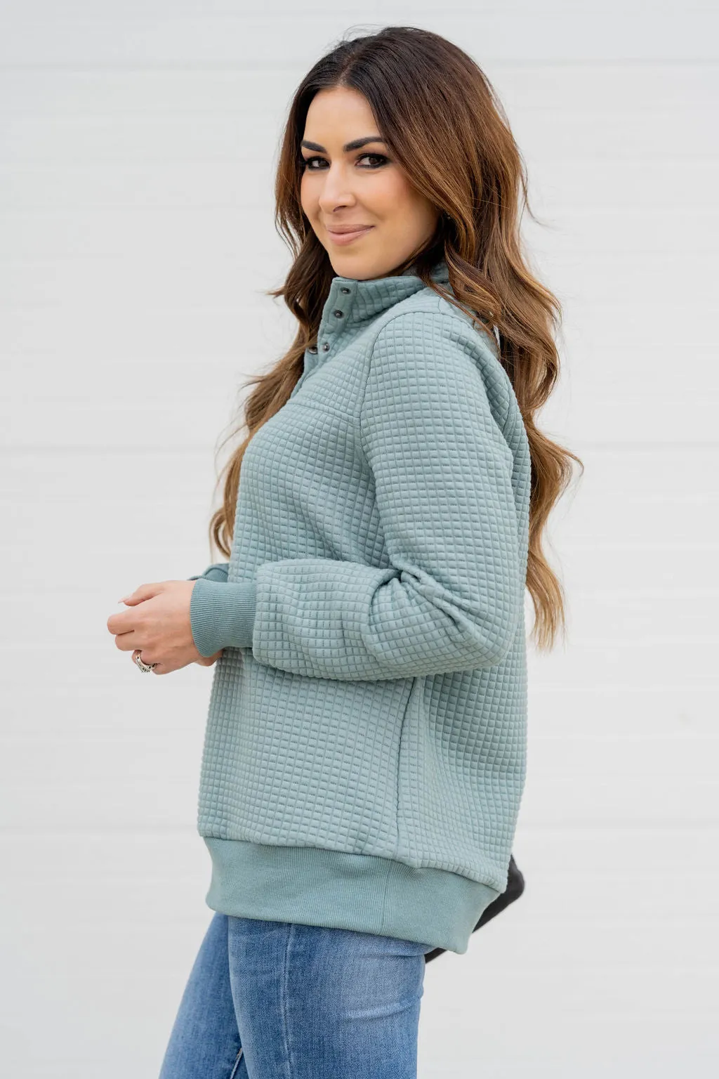 Large Quilted Button Accent Pullover