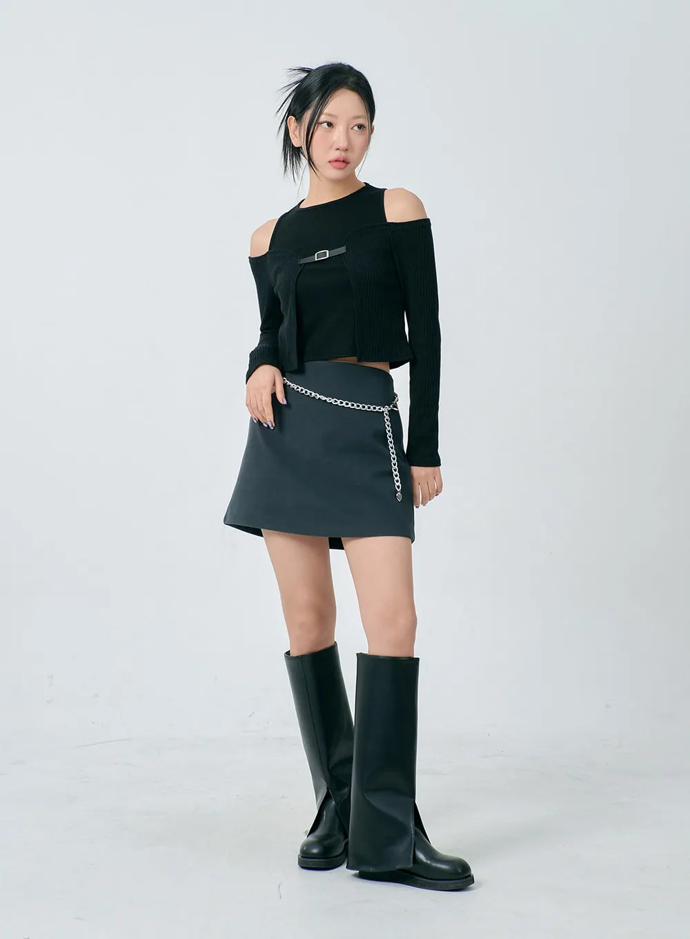 Layered Off-Shoulder Buckle Top BD23