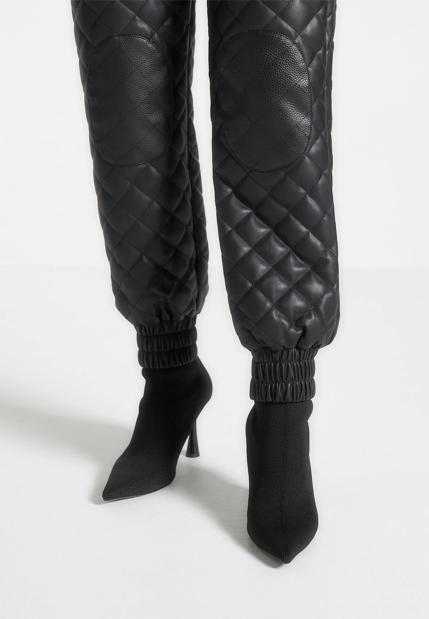 Leather Quilted Joggers - Black