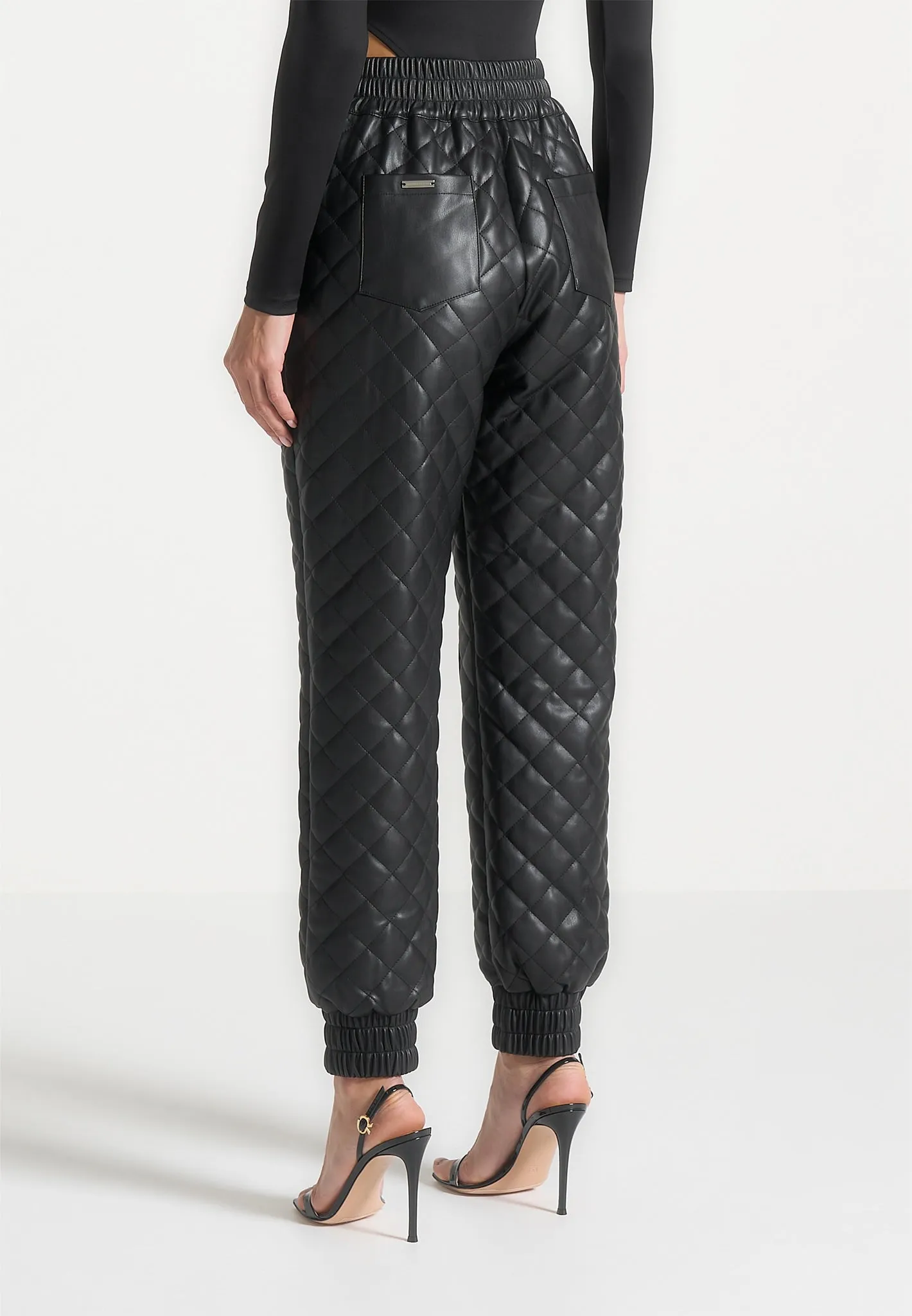 Leather Quilted Joggers - Black