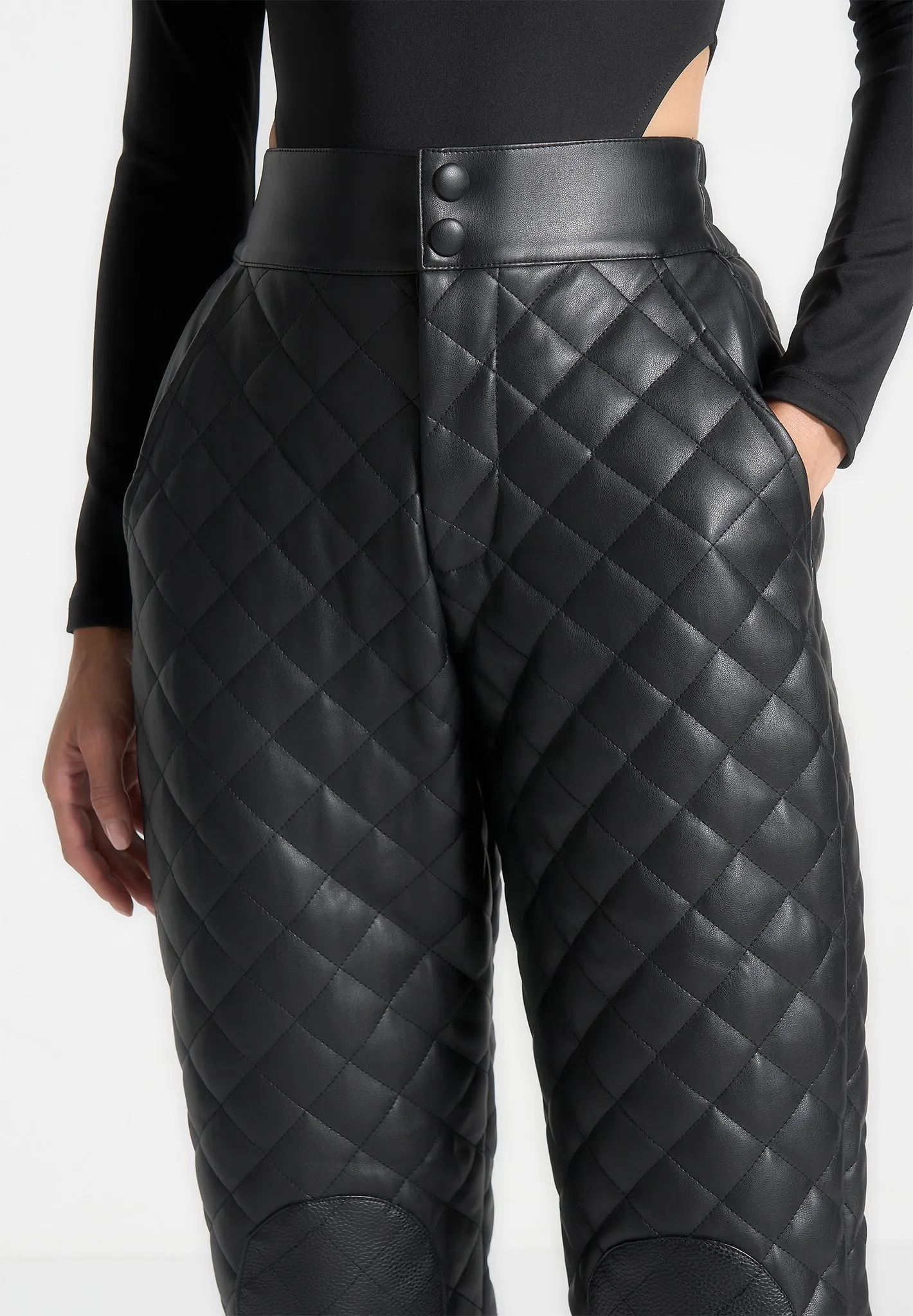 Leather Quilted Joggers - Black