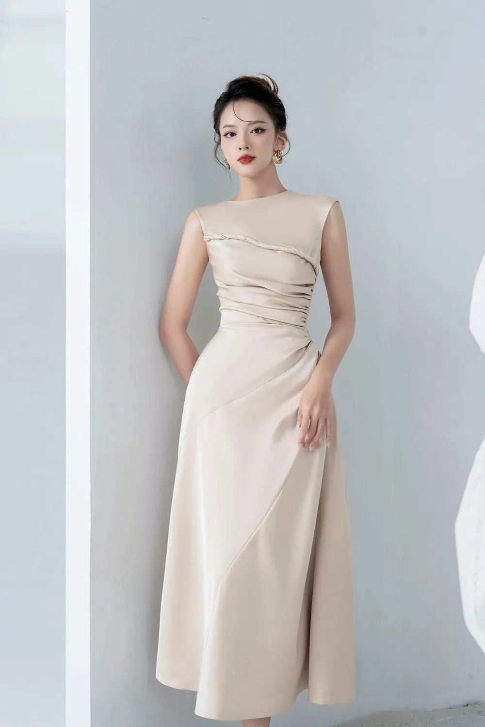 Lexie A-line Draped Silk Blend Midi Dress