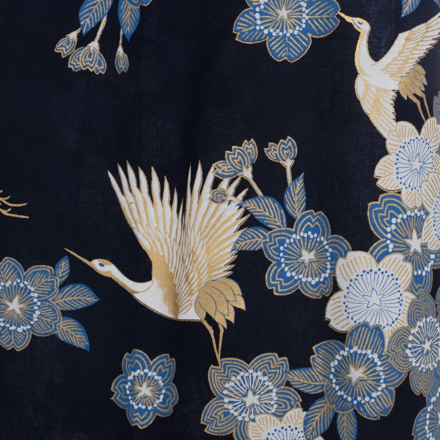 Long Navy Crane Floral Japanese Kimono