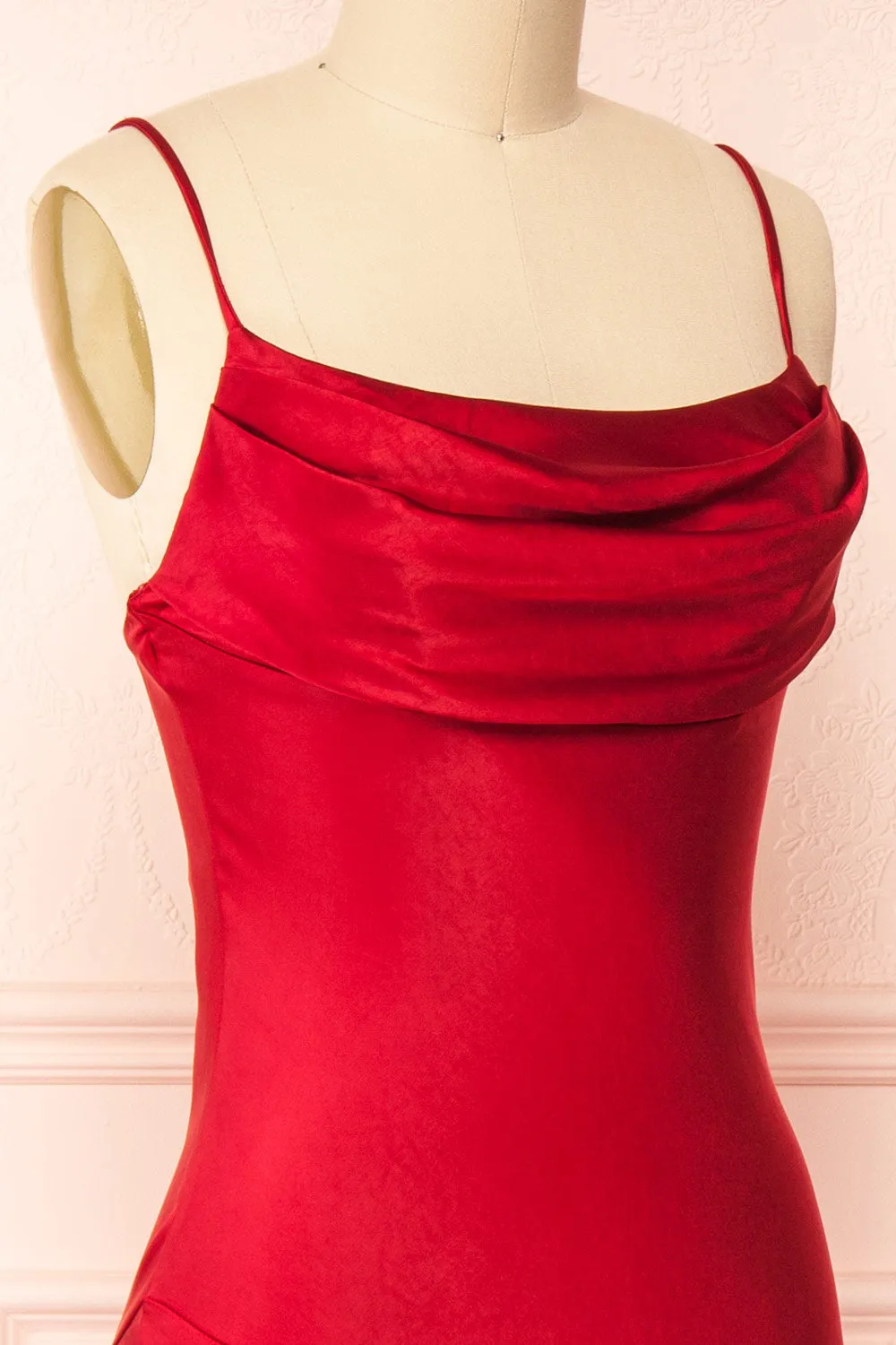 Meari Red | Cowl Neck Satin Midi Dress