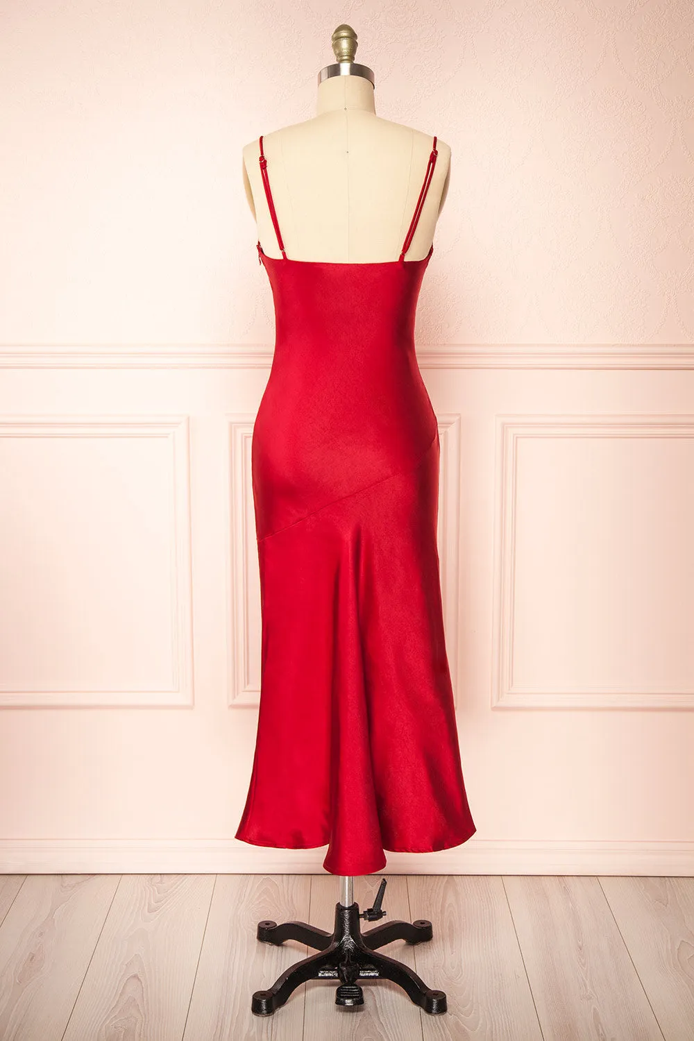 Meari Red | Cowl Neck Satin Midi Dress